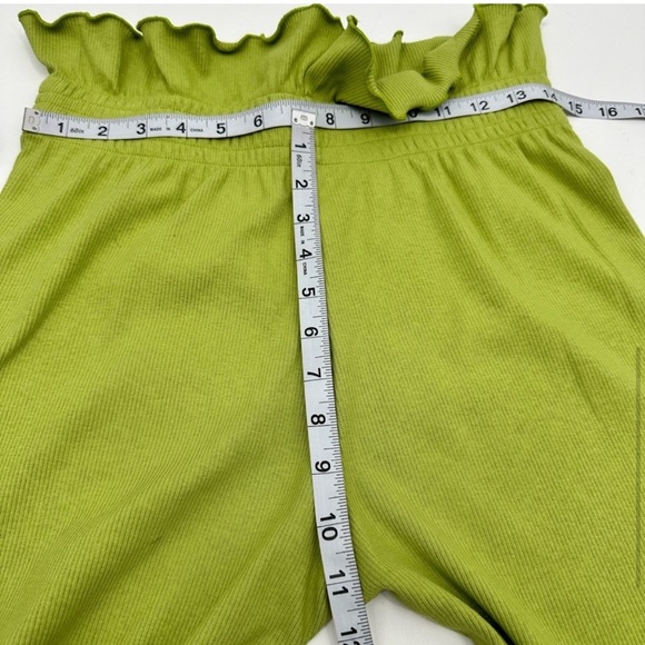 SAMMY B  Kenny Slim Fit Flared Ribbed Jersey Paper Bag Pants in Green  NWOT - Picture 6 of 8